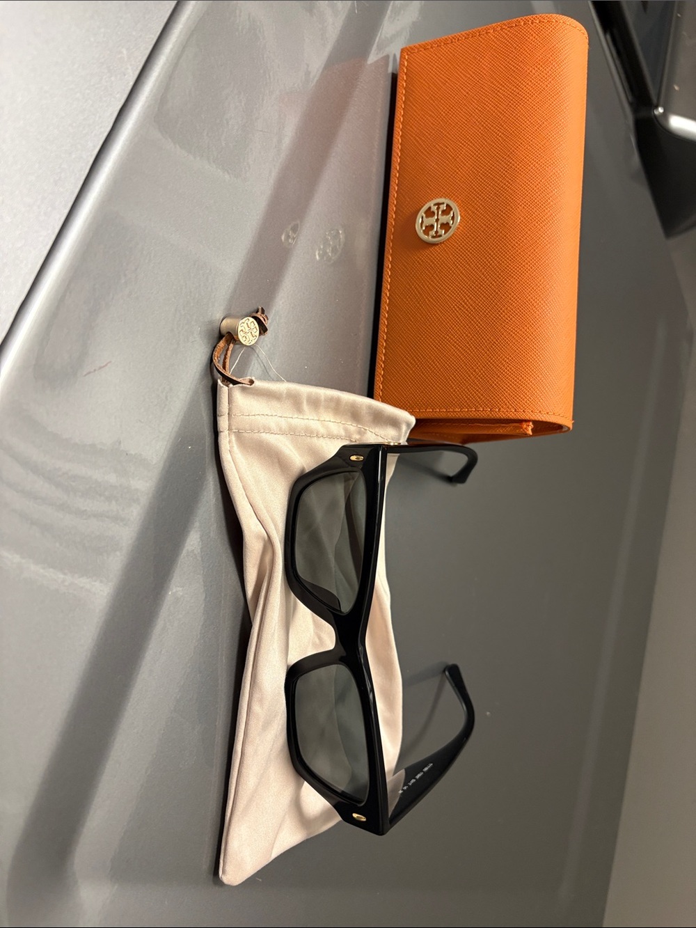 Tory Burch Orange Sunglasses Case with Black Sunglasses